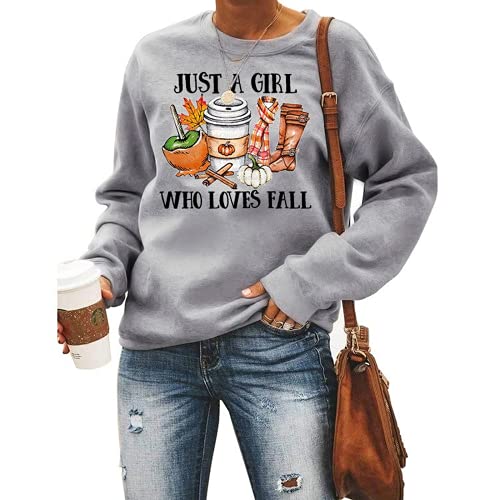 Sweat-shirt à manches longues pour femmes, chemise graphique Just A Girl Who Loves Fall
