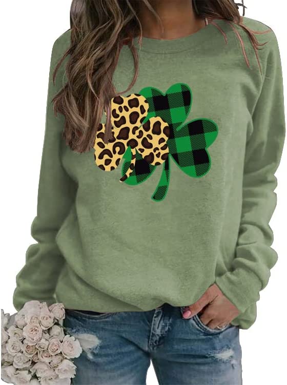 St. Patricks Day Sweatshirt Women Clover Shamrock Graphic Shirt