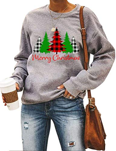 Sweat-shirt à manches longues pour femmes, sweat-shirt joyeux noël, arbres de noël