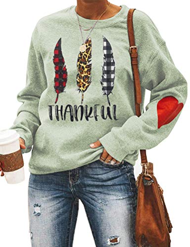 Sweat-shirt de remerciement à manches longues pour femmes, carreaux de buffle et feuilles de léopard, chemise de Thanksgiving