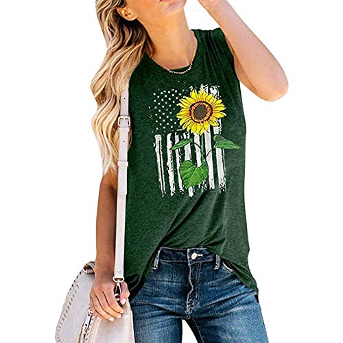 Débardeur drapeau américain tournesol pour femmes, chemise graphique tournesol
