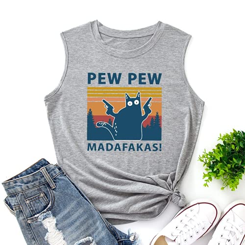 Femmes Pew Pew Madafakas Tank Funny Pew Pew Cat Shirt