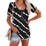 Women Casual Tie Dye Stripe T-Shirt Tunic Shirt with Buttons