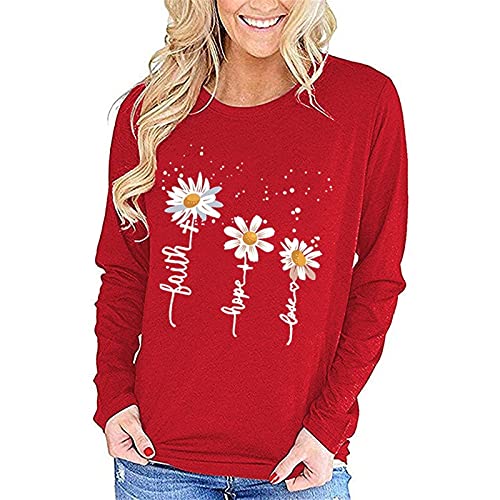Christian Gift Shirt for Womens Daisy Faith Hope Love Graphic Sweatshirt Faith Clothing