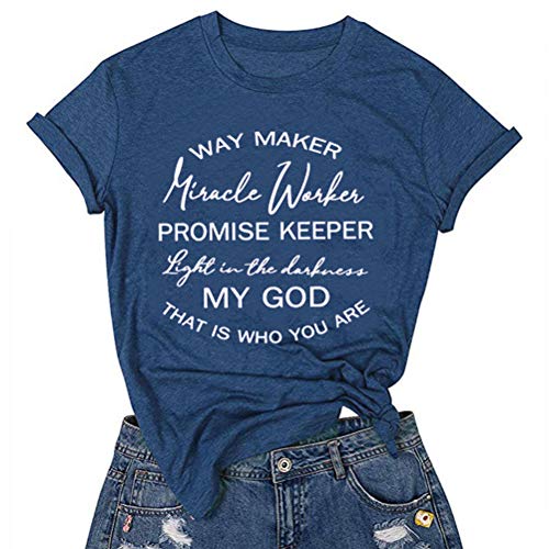 FZLYE Womens Way Maker Miracle Worker Promise Keeper Light in The Darkness My God T-Shirt Tank Graphic Tees Tops