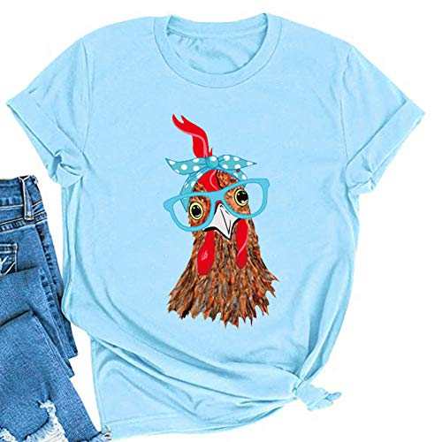T-Shirt Bandana pour femmes, poulet avec lunettes, mignon poulet