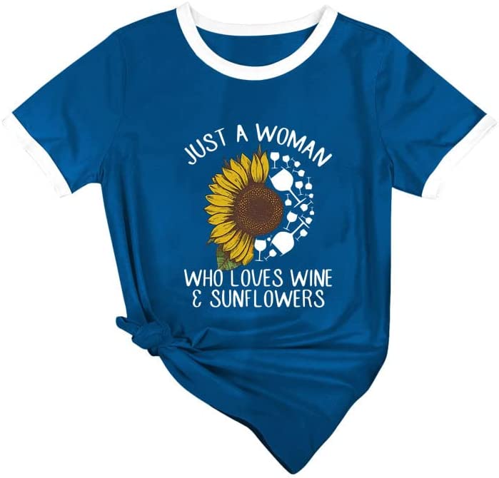 Wine Sunflower T-Shirt Just A Woman Who Loves Wine and Sunflowers Tees