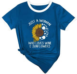 Wine Sunflower T-Shirt Just A Woman Who Loves Wine and Sunflowers Tees