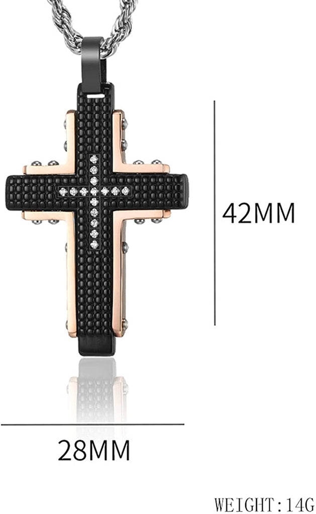 Collier avec pendentif croix en acier inoxydable pour hommes, noir, or Rose, pour la prière du seigneur, chaîne lourde