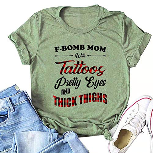 Women F-Bomb Mom with Tattoos Pretty Eyes and Thick Thighs T-Shirt
