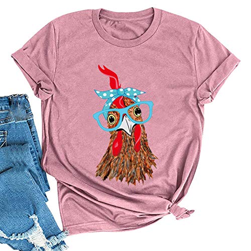 T-Shirt Bandana pour femmes, poulet avec lunettes, mignon poulet