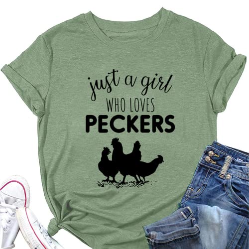 Farm Lover Graphic Tee Women Just A Girl Who Loves Peckers T-Shirt
