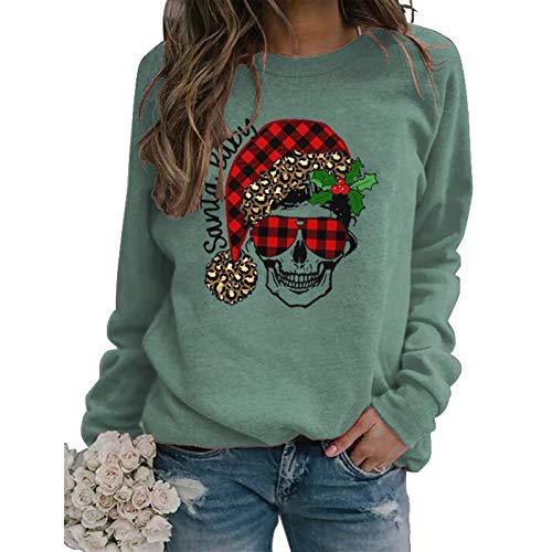 Sweat-shirt à manches longues pour femmes, à carreaux de buffle, père noël, bébé, crâne de noël