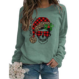 Sweat-shirt à manches longues pour femmes, à carreaux de buffle, père noël, bébé, crâne de noël