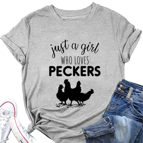 Farm Lover Graphic Tee Women Just A Girl Who Loves Peckers T-Shirt