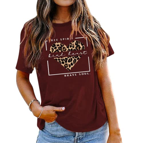 Frau Free Spirit Kind Heart Brave Soul Leopard Heart T-Shirt Frauen Grafik Shirt