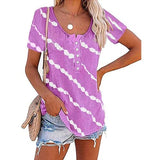 Women Casual Tie Dye Stripe T-Shirt Tunic Shirt with Buttons