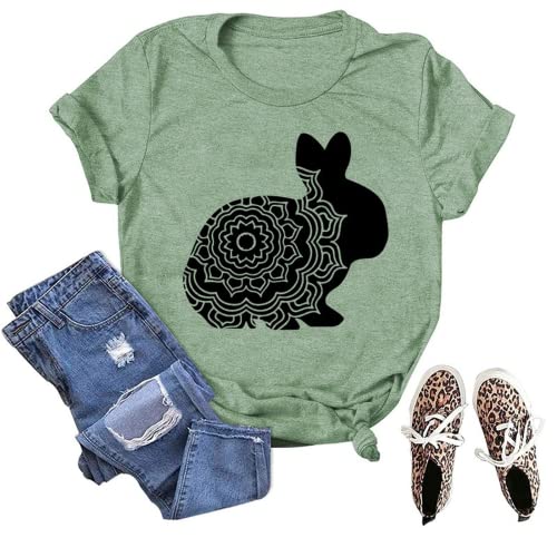 Cute Easter Floral T-Shirt Women Flower Rabbit Gift Tee