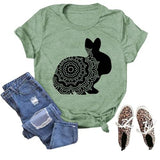 Cute Easter Floral T-Shirt Women Flower Rabbit Gift Tee