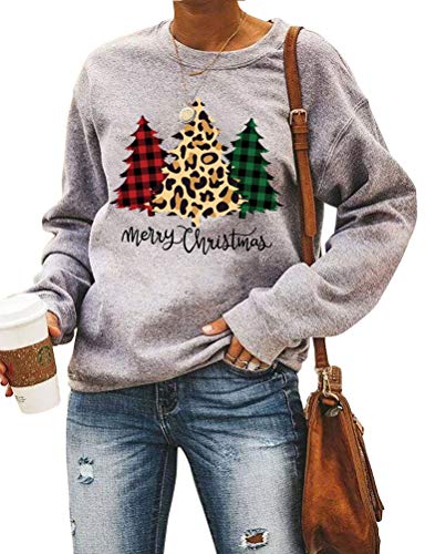 Sweat-shirt à manches longues pour femmes, sweat-shirt joyeux noël, arbres de noël