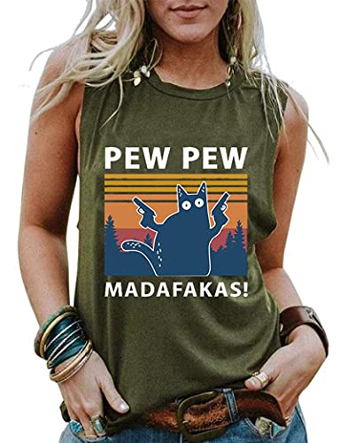 Femmes Pew Pew Madafakas Chemise Drôle Pew Pew Chat Chemise Femmes Débardeur Graphique