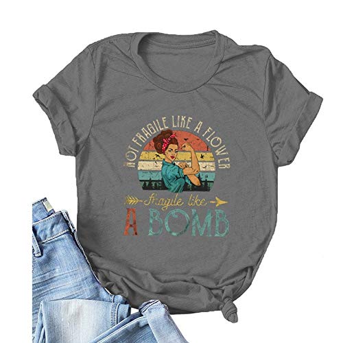 Women Not Fragile Like A Flower Fragile Like A Bomb Graphic T-Shirt