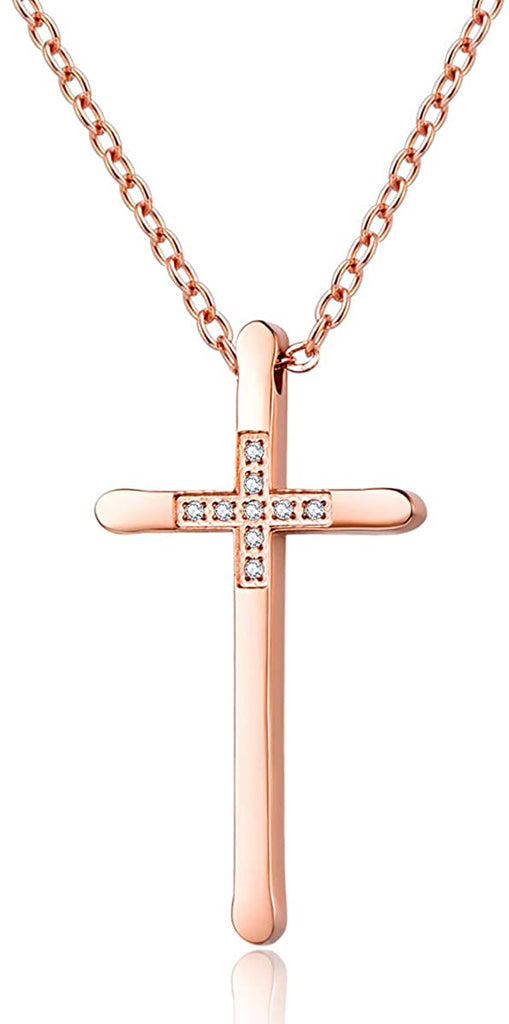 Womens Cross Necklace 18K Rose Gold Silver Filled, Long Large Skinny Cross Necklaces Simple, Ideas for Her Mom Daughter Sister Wife