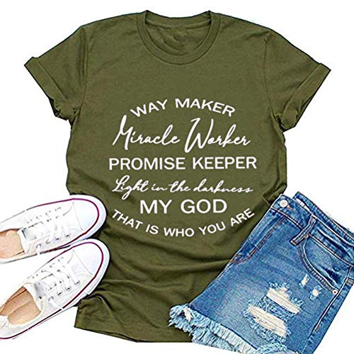 FZLYE Womens Way Maker Miracle Worker Promise Keeper Light in The Darkness My God T-Shirt Tank Graphic Tees Tops