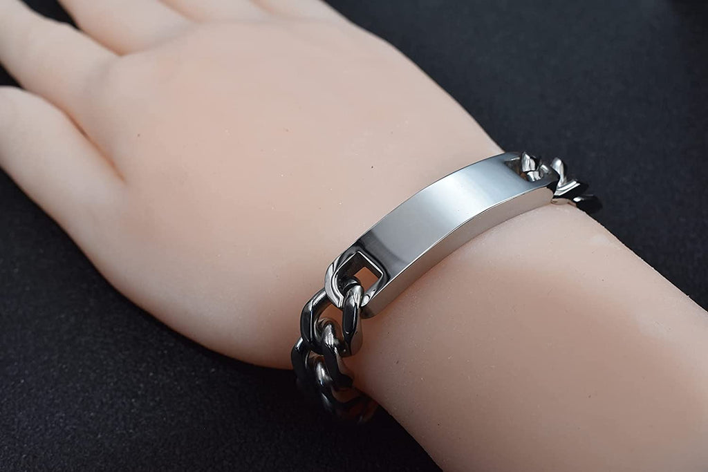 Personnalisez le bracelet de barre de nom d'identité gravé pour hommes en acier inoxydable, chaîne à maillons cubains, bracelets personnalisés avec fermoir à boucle magnétique