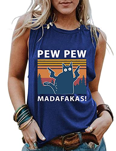 Femmes Pew Pew Madafakas Chemise Drôle Pew Pew Chat Chemise Femmes Débardeur Graphique