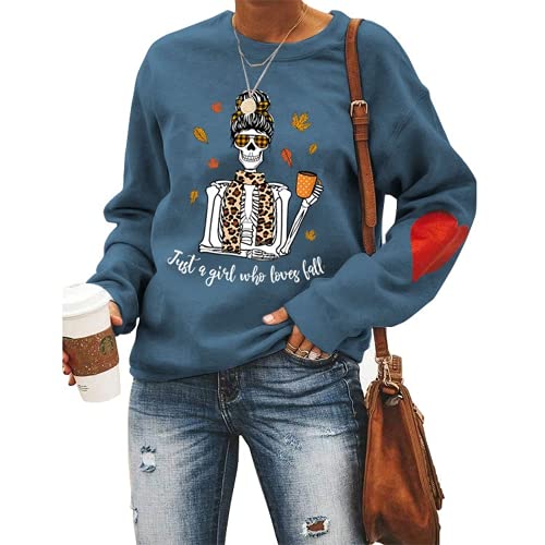 Sweat-shirt maman crâne pour femmes, juste une fille qui aime l'automne