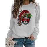 Sweat-shirt à manches longues pour femmes, à carreaux de buffle, père noël, bébé, crâne de noël