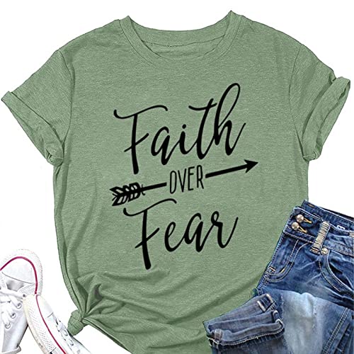 Women Faith Over Fear Shirt Religious Inspirational Christian T-Shirt