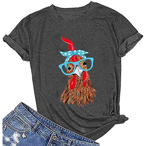 T-Shirt Bandana pour femmes, poulet avec lunettes, mignon poulet