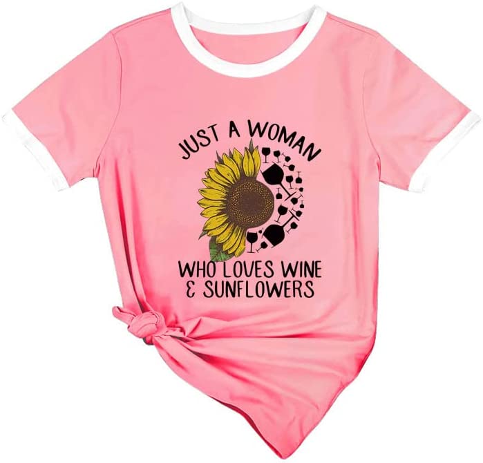 Wine Sunflower T-Shirt Just A Woman Who Loves Wine and Sunflowers Tees