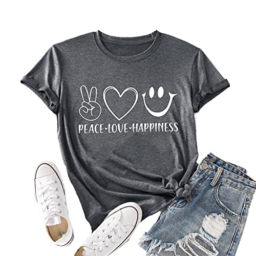 Women Peace Love Happiness T-Shirt Happiness T-Shirt Women Graphic Shirt