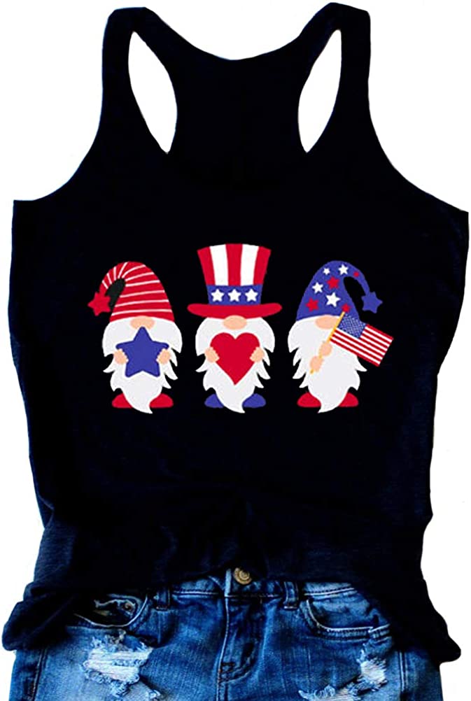 Femmes drapeau américain Gnomes amour coeur débardeur patriotique Gnomes chemise