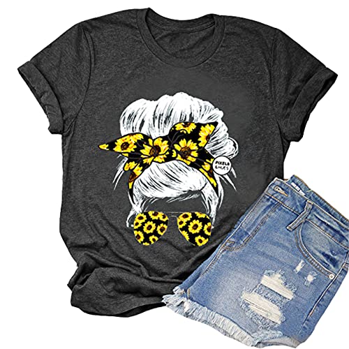 Femmes cheveux en désordre chignon tournesol T-Shirt chignon en désordre crâne chemise