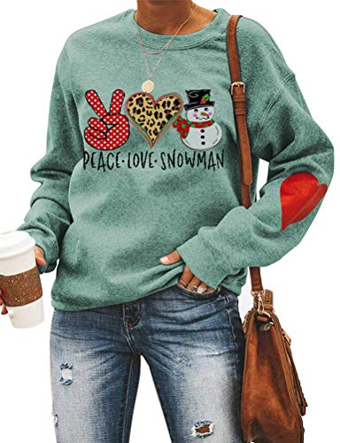 Women Long Sleeve Peace Love Snowman Sweatshirt Christmas Shirt