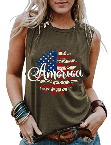 Débardeur patriotique pour femmes, drapeau américain, tournesols, chemise du 4 juillet