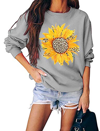 Sweat-shirt léopard tournesol à manches longues pour femmes, chemise léopard florale