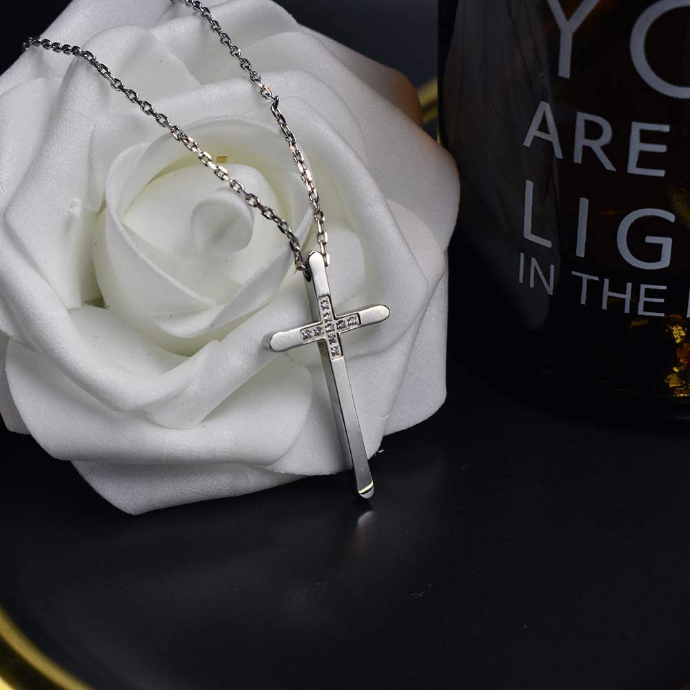 Womens Cross Necklace 18K Rose Gold Silver Filled, Long Large Skinny Cross Necklaces Simple, Ideas for Her Mom Daughter Sister Wife