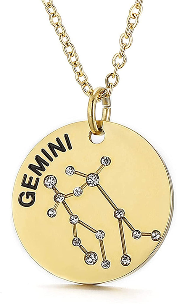 Collier pendentif Constellation plaqué or, horoscope, signe du zodiaque, breloques, pièces de monnaie réglables