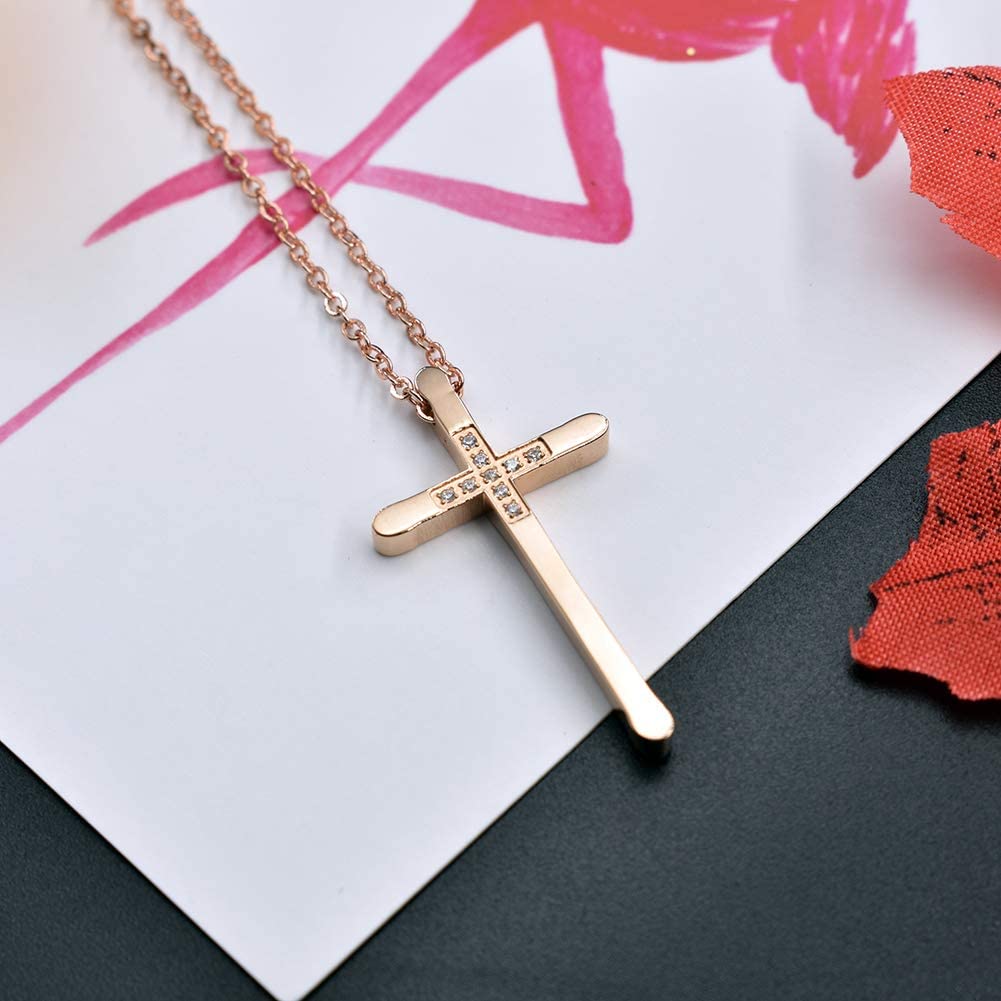 Womens Cross Necklace 18K Rose Gold Silver Filled, Long Large Skinny Cross Necklaces Simple, Ideas for Her Mom Daughter Sister Wife