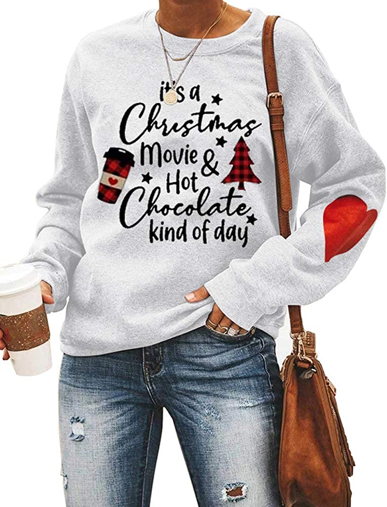 Sweat-shirt à manches longues pour femmes, c'est un film de Noël et une sorte de chocolat chaud
