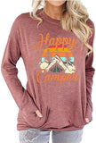 Women Happy Camper Long Sleeve Blouse with Pockets