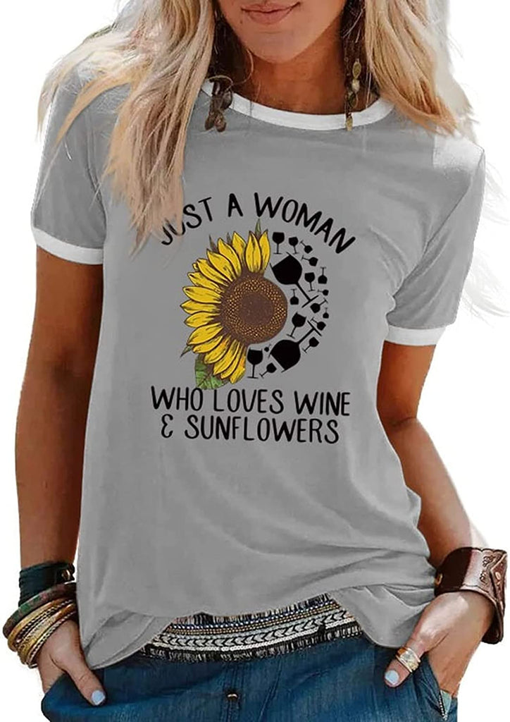 Wine Sunflower T-Shirt Just A Woman Who Loves Wine and Sunflowers Tees