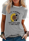 Wine Sunflower T-Shirt Just A Woman Who Loves Wine and Sunflowers Tees