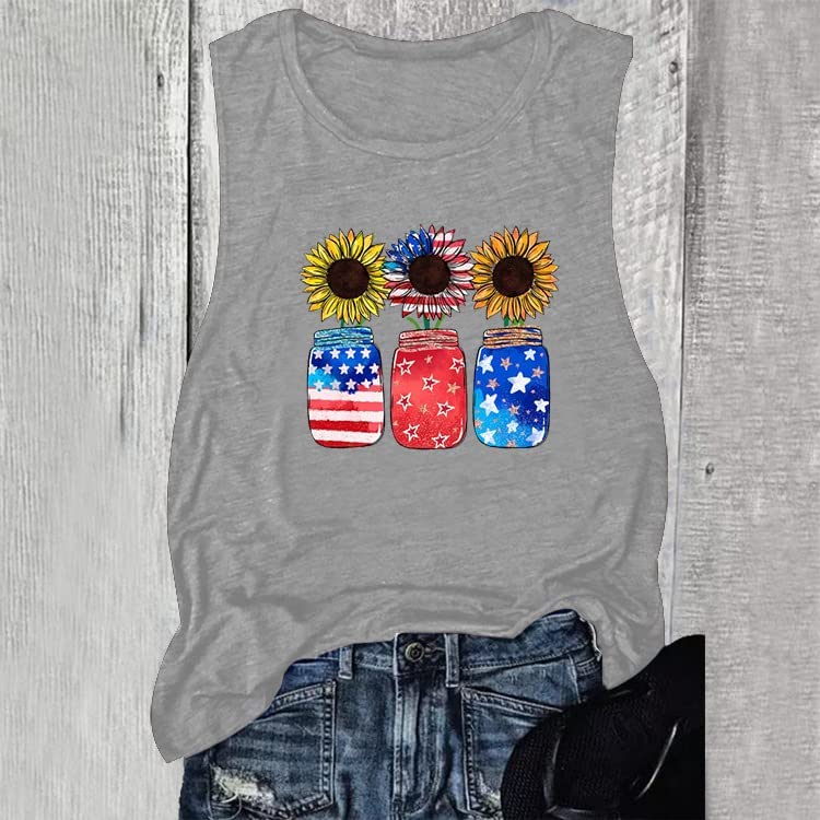 Débardeur patriotique pour femmes, pot de tournesols, chemise