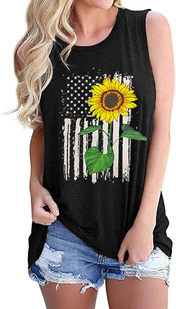 Débardeur drapeau américain tournesol pour femmes, chemise tournesol